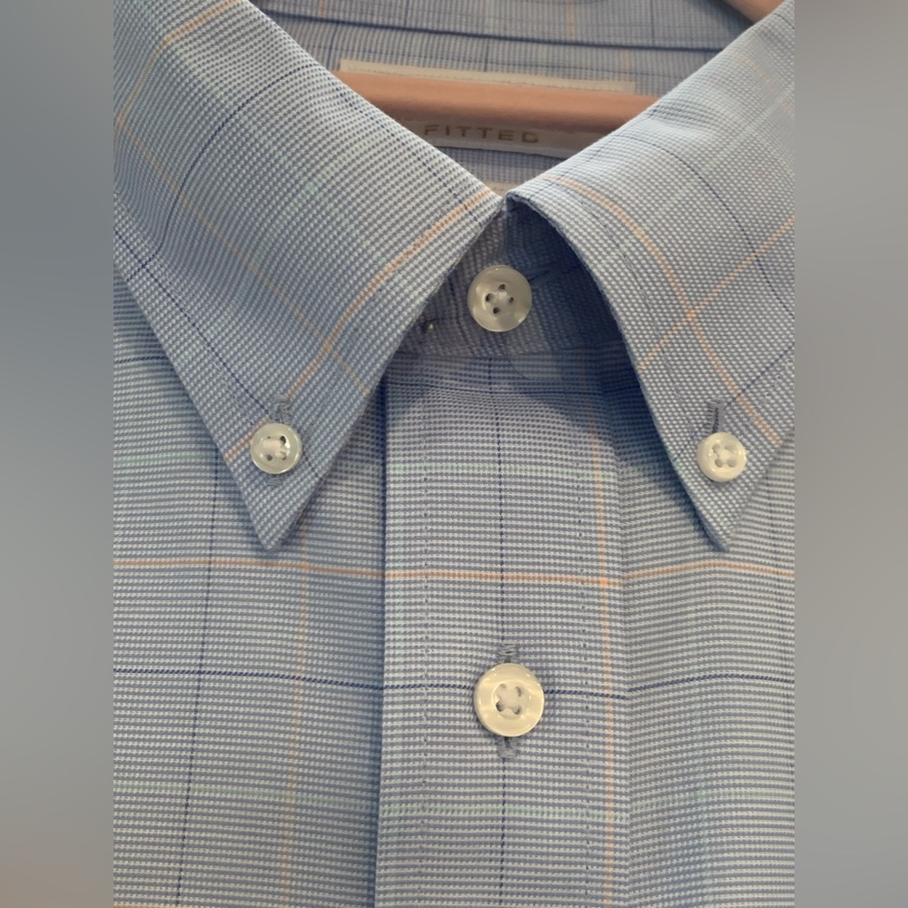 Gold Label Roundtree & Yorke Fitted Dress Shirt Blue Grid Check Size 16 1/2 - 35 - Picture 6 of 11